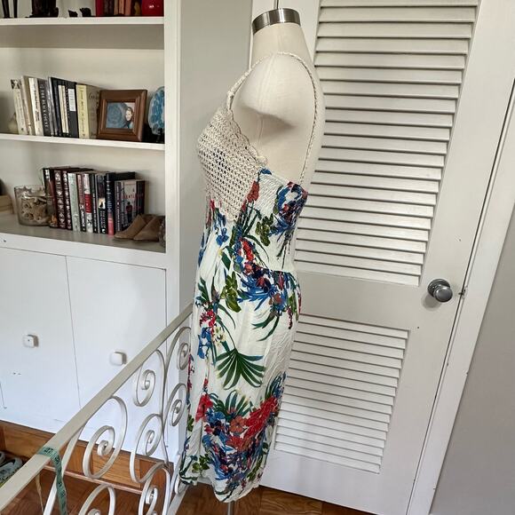 Crochet Floral Sundress Womens Large Boho Knee Length Resort Tropical‎ Festival - Picture 8 of 13